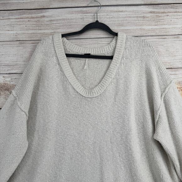 Free People Chunky Knit 3/4 Sleeve Pullover Sweater Womens S Off White Oversized - Picture 3 of 14